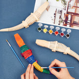 DIY Child Toy Kit, with Unfinished Wooden Crocodile, Plastic Paint Brushes Pens & Empty Paint Palette, BurlyWood, 31x5.1x2.2cm, 3pcs/set