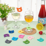 24Pcs 24 Colors Felt Wine Glass Charms, Cat Head, Mixed Color, 35x35mm, Hole: 10mm, 1pc/color