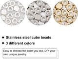 60Pcs 3 Colors 304 Stainless Steel Beads, Square, Mixed Color, 4x4x4mm, Hole: 2.5mm, 20pcs/color