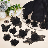 Computerized Embroidery Organza Sew on Patches, Costume Accessories, Appliques, with Plastic Beads, Flower & Butterfly, Black, 35~320x32~150x5~9mm, 12pcs/set