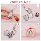 Oval 316 Stainless Steel Photo Frame Locket Pendant Decorations, with Alloy Lobster Claw Clasps, for Bouquet Decorations, Antique Silver & Stainless Steel Color, 66mm, 2pcs/set