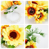 Silk Cloth Imitation Flower Wrist, with Artificial Silk Sunflower Boutonniere Brooch, for Wedding, Party Decorations, Orange, Stretch Bracelets: 120x115x58mm, 1pc; Brooch: about 60x100x65mm, pin: 1mm, 1pc