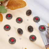 10 Sets Alloy Buttons, with Synthetic Turquoise, DIY Accessaries, Flat Round, Antique Bronze, 25x11mm, Hole: 2.5mm