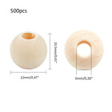 Unfinished Natural Wood European Beads, Lager Hole Beads, Round, Floral White, 12x10.5mm, Hole: 5mm