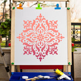 PET Plastic Hollow Out Drawing Painting Stencils Templates, Square, Flower Pattern, 300x300mm