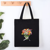 DIY Canvas Shoulder Bag Embroidery Starter Kit, Rectangle with Flower Pattern, Including Cotton Cords, Plastic Embroidery Hoops and Iron Needles, Ribbon, Mixed Color, Bag: 630x340x3mm, Inner Diameter: 395x340mm