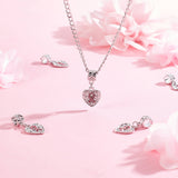 30Pcs Alloy Rose Rhinestone European Dangle Charms, Large Hole Pendant, Heart with Breast Cancer Sign Ribbon Pattern, Platinum, 28mm, Pendant: 16x14x2mm, Hole: 5mm