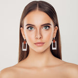 4 Pairs 4 Styles Round & Rectangle & Polygon & Ring Brass Dangle Hoop Earrings, PU Leather Jewelry for Women, Silver, 52~60mm, Pin: 0.8mm, 1 Pair/style