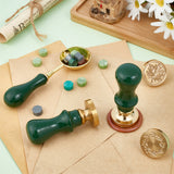 1Pc Brass Wax Sticks Melting Spoon, 2Pcs Wood Handle, and 4Pcs Brass Wax Seal Stamp Head, Plants Pattern, 10.35~59x3.5~25x1.95~23.5cm