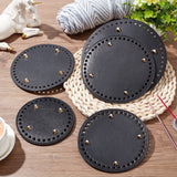5Pcs 5 Style Flat Round PU Leather Knitting Crochet Bags Nail Bottom Shaper Pad, with Alloy Nail, for Bag Bottom Accessories, Black, 12.2~19x0.36~1cm, Hole: 5mm, 1pc/style