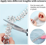 1Pc Shiny Flower Crystal Rhinestone Collar Trim, Flexible Sewing Crafts Bridal Costume Embellishment, Platinum, 450x20.5x6.5mm, Hole: 4mm