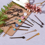Iron Hair Bobby Pin Findings Sets, with Glass Cabochons, Mixed Color, 7.4x7.3x2.5cm