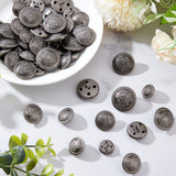 50Pcs 5 Style 4-Hole Brass Buttons, for Sewing Crafting, Half Round, Gunmetal, 15~24.5x9.5~12mm, Hole: 1.5~4.5mm, 10pcs/style