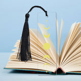 Acrylic Bookmarks, with Polyester Tassel Decorations, Rectangle Bookmarks, Moon Pattern, 118x35x2.5mm, Hole: 5mm
