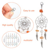 14Pcs 7 Style Natural Gemstone Chip Pendant Decoration, Alloy Woven Net/Web with Wing Hanging Ornament, with Natural Cultured Freshwater Pearl, 304 Stainless Steel Lobster Claw Clasps, 98~100mm, 2pcs/style