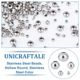 5 Style 304 Stainless Steel Beads, Hollow Round, Stainless Steel Color, 2~6x2~5mm, Hole: 0.8~2.2mm, 700pcs/box