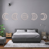 Hollow Wood Wall Hanging Ornaments, Wall Decor Door Decoration, Moon Phase with Heart Pattern, PapayaWhip, Moon: 200x165~200x5mm, 5pcs/set