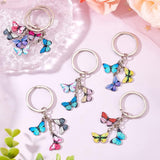 2 Sets Printed Alloy Enamel Keychains, with Iron Split Key Rings and 304 Stainless Steel Jump Rings, Butterfly, with 1Pc Rectangle Velvet Pouches, Mixed Color, 7.5cm, 6pcs/set, 2 sets