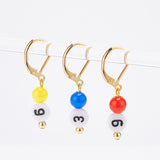 10Pcs 10 Style Flat Round with Number Acrylic Beads Leverback Earrings, Num. 0~9 Drop Brass Earrings for Women, Golden, Mixed Patterns, 31mm, Pin: 0.8mm, 1pc/style