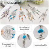 24Pcs 6 Style Gemstone Chip Pendant Decoration, Alloy Woven Net/Web with Wing Hanging Ornament, with Natural Cultured Freshwater Pearl, 304 Stainless Steel Lobster Claw Clasps, 98~100mm, 4pcs/style