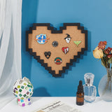 Wall Mounted Brooch Jewelry Display Cork Tray, Wooden Enamel Pins Collection Display Board Holder with Alloy Hook, Heart, 20x2.2x1.95cm