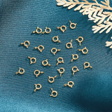 40Pcs Brass Spring Ring Clasps, Nickel Free, Real 14K Gold Plated, 8x6x1mm, Hole: 1.6mm