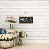 Printed Wood Hanging Wall Decorations, for Front Door Home Decoration, with Jute Twine, Rectangle with Word, Coffee Pattern, 300x150mm