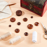 100Pcs 6 Style Natural Flat Round 4-hole Basic Sewing Button, Wooden Buttons, Mixed Color, 13~38x4~5mm, Hole: 1.5~3mm, 100pcs/box