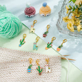 Alpaca & Cactus Pendant Stitch Markers, Alloy Enamel Crochet Lobster Clasp Charms, Locking Stitch Marker with Wine Glass Charm Ring, Mixed Color, 4.4~4.6cm, 3 style, 3pcs/style, 9pcs/set