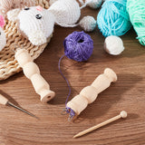 Wooden Spool Knitting Loom, Doll Shaped, with Knitting Needle, for DIY Yarn Cord, Antique White, Loom: 11.4x2.7cm, Hole: 10mm and 10.5~11x5mm, Needle: 99x12mm