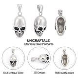 3Pcs 304 Stainless Steel Pendants, Skull, Antique Silver, 32x15x12mm, Hole: 5x7mm