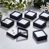 Plastic Jewelry Organizer Box, with Glass Window, for Jewelry Storage Package, Square, Black, 4.15x4.15x1.6cm