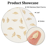 304 Stainless Steel Charms, Leaf, Golden, 14.5x6x1mm, Hole: 1.2mm, 60pcs/box