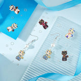 48Pcs 8 Styles Rack Plating Alloy Pendants, Printed, Cat Charm, Light Gold, Mixed Color, 23x14x2mm, Hole: 1.6mm, 6pcs/style