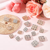 16Pcs 4 Style 1-Hole Alloy Button, with Rhinestone and ABS Plastic Imitation Pearl, Square, Platinum & Light Gold, 14.5~20.5x14.5~20.5x7~8mm, Hole: 1.8~2mm, 4pcs/style