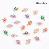 Transparent Glass Links Connectors, with Brass Findings, Faceted, Flower, Light Gold, Mixed Color, 12.5x8x4mm, Hole: 1.4mm, 20pcs/box