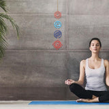 Chakra Wood Yoga Symbol Pendant Decorations, with Jute Cord, Mixed Color, 71~80x79~80x4.5~5mm, 7pcs/set, 1 set/box