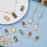 12Pcs 6 Style 304 Stainless Steel Pendants, with Enamel and Rhinestone, Golden, Rectangle with Tarot Pattern, Mixed Color, 21x10.5x2mm, Hole: 1.5mm, 2pcs/style