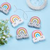 6pcs 3 colors Silicone Beads, DIY Nursing Necklaces and Bracelets Making, Chewing Pendants For Teethers, Rainbow with Cloud, Mixed Color, 38x38.5x10mm, Hole: 2.5mm, 2pcs/color