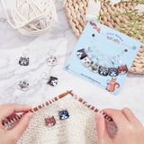 12Pcs 6 Style Zinc Alloy Enamel Cat Charm Locking Stitch Markers, with Brass Leverback Earring Findings & Iron Open Jump Rings & Plastic Ear Nuts, Mixed Color, 35mm, Pin: 0.8mm, 2Pcs/style