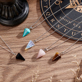 5pcs 5 colors  Glass Imitation Gemstone Cone Pendant Necklaces Set, Silver Plated Zinc Alloy Jewelry for Women, Mixed Color, 18.43 inch(46.8cm), 1Pc/color