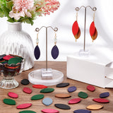 140Pcs 7 Colors Wood Pendants, Dyed, Leaf Charms, Mixed Color, 41~43.5x21.5~25x2~2.5mm, Hole: 1.8~2mm, 20pcs/color