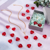 Transparent Spray Painted Glass Pendants, with Golden Plated Iron Bails, Heart, Red, 22x20.5x7mm, Hole: 2x6mm, 30pcs/box