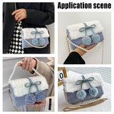 DIY Cherry Decoration Shoulder Bag Making Kits, including Thick Wool Yarns, Imitation Leather Fabric, Plastic Mesh Canvas Sheet, Iron Findings, Magnetic Clasp, Light Sky Blue, 22x13x5cm