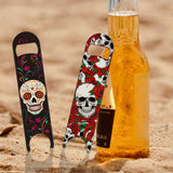 2Pcs 2 Styles 201 Stainless Steel Bottle Opener, with PU Leather Cord, Rectangle, Skull, 178x38x2mm, 1pc/style