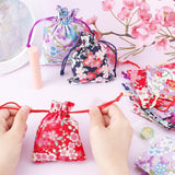 16Pcs 8 Style Cotton and Linen Cloth Packing Pouches, Drawstring Bag, Rectangle with Sakura Pattern, Mixed Color, 10~14x8~10x0.25~0.3cm, 2pcs/style