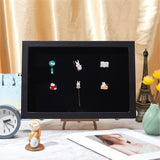 Wood Pin Display Case, Badge Presentation Box, with Velvet & Polyester Cover, Iron Latch Lock & Foam Inner Pad, Acrylic Clear Window, Black, 349x238x48mm, Inner Diameter: 333x225x10mm