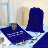 Rectangle Velvet Jewelry Pouch Bags, with Polyester Drawstring, Dark Blue, 34.8x24.8cm