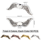 200Pcs 4 Colors Tibetan Style Alloy Beads, Cadmium Free & Lead Free, Wing, Mixed Color, 20x7x3mm, 50pcs/color