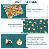 100Pcs 304 Stainless Steel Bead Cap Pendant Bails, for Globe Glass Bubble Cover Pendant Making, Real 18K Gold Plated, 8x7mm, Hole: 3mm, 7.5mm inner diameter